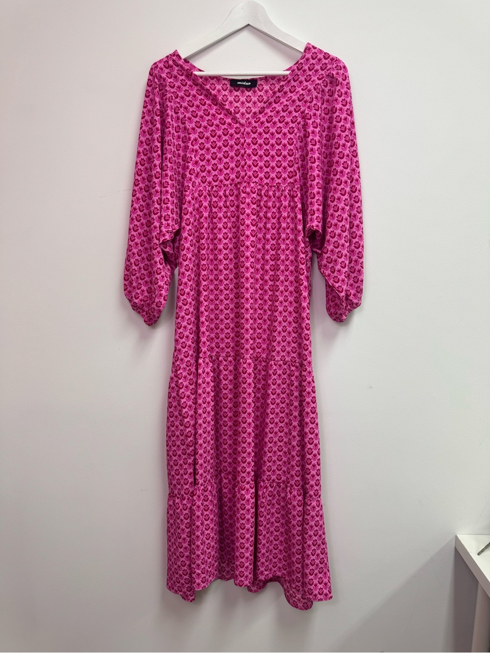 miduo Womens Casual V Neck Half Sleeve Bohemian Geometric Maxi  Dress Pink Large - Picture 2 of 3